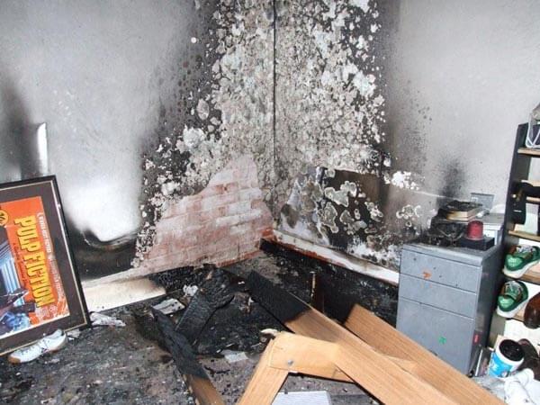 Fire in corner of the room