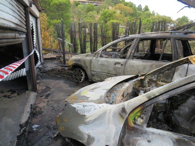 Burnt cars ruins